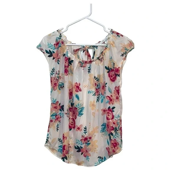 Lauren Conrad floral pleat neck blouse size Medium NWT - Picture 4 of 9